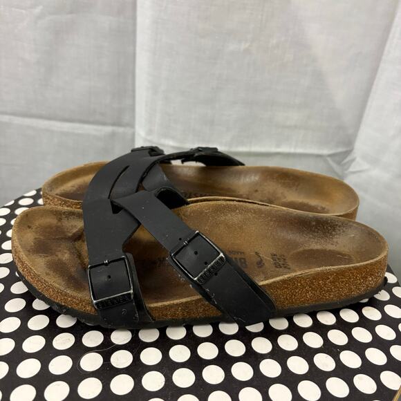Birkenstock Yao Slide Sandals Womens Size 38 US Size 7-7.5 Narrow Black Leather - Picture 5 of 6